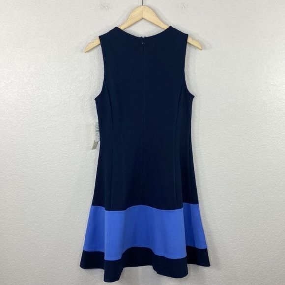 Eliza J NWT Fit to Flare Navy Color block Dress Size 10 - Picture 9 of 12